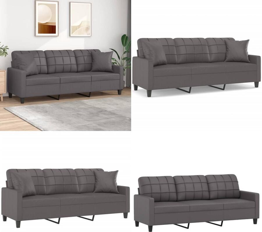 VidaXL Driezitsbank met sierkussens 180 cm kunstleer grijs 3-zitsbank 3-zitsbanken Driezitsbank Bank