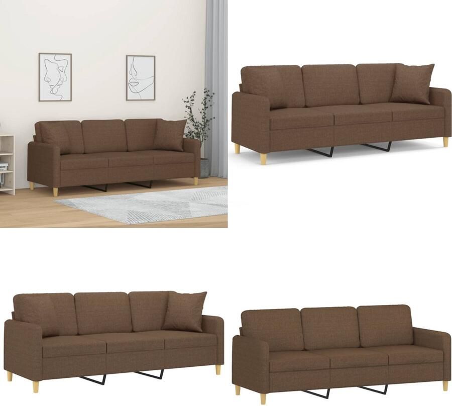 VidaXL Driezitsbank met sierkussens 180 cm stof bruin Driezitsbank Driezitsbanken Bank Sofa