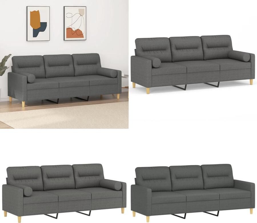 VidaXL Driezitsbank met sierkussens 180 cm stof donkergrijs Driezitsbank Driezitsbanken 3-zitsbank Bank - Foto 2