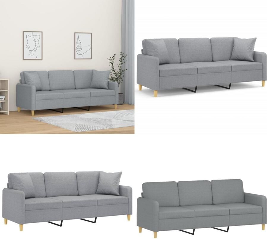 VidaXL Driezitsbank met sierkussens 180 cm stof lichtgrijs Driezitsbank Driezitsbanken Bank Sofa