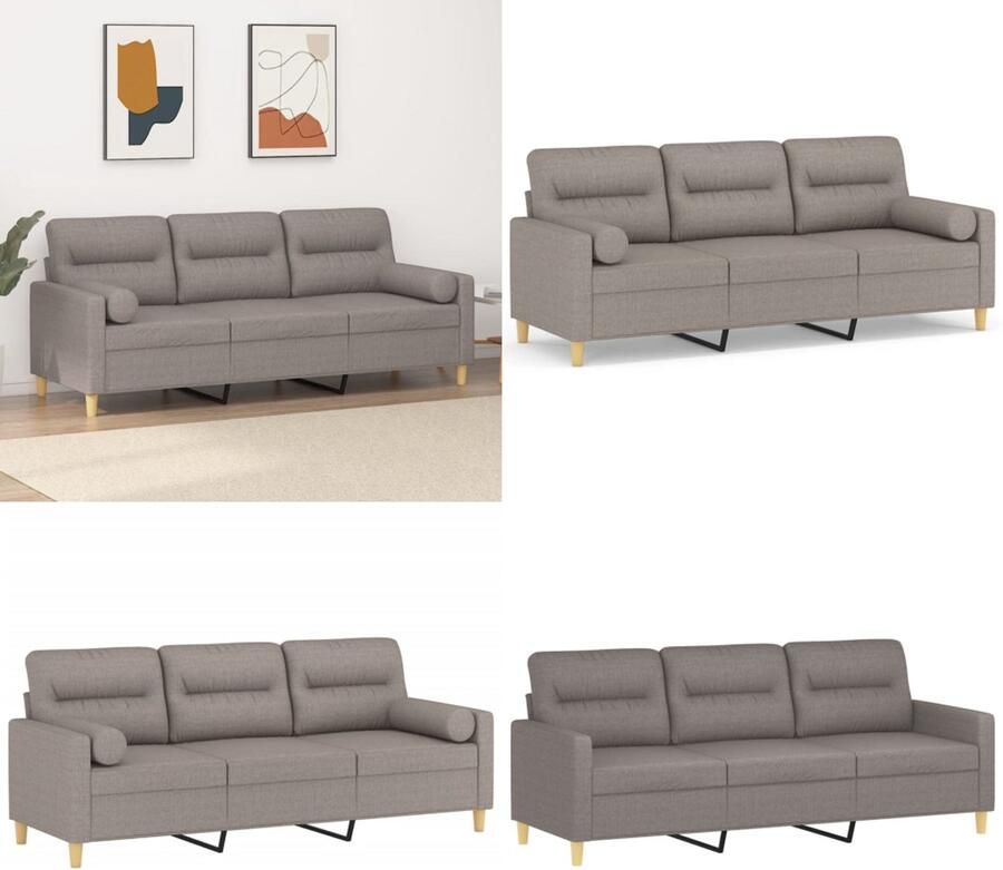 VidaXL Driezitsbank met sierkussens 180 cm stof taupe Driezitsbank Driezitsbanken 3-zitsbank Bank
