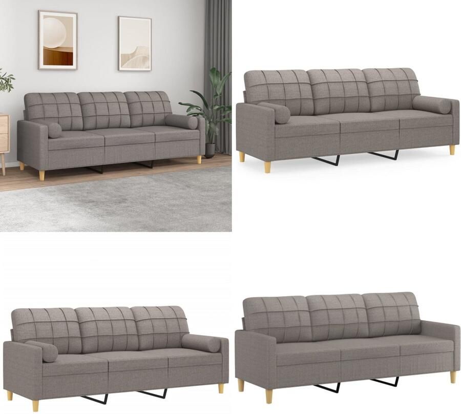 VidaXL Driezitsbank met sierkussens 180 cm stof taupe Driezitsbank Driezitsbanken 3-zitsbank Bank