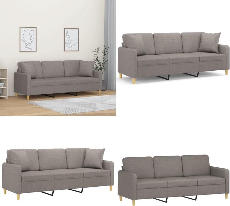 VidaXL Driezitsbank met sierkussens 180 cm stof taupe Driezitsbank Driezitsbanken Bank Sofa