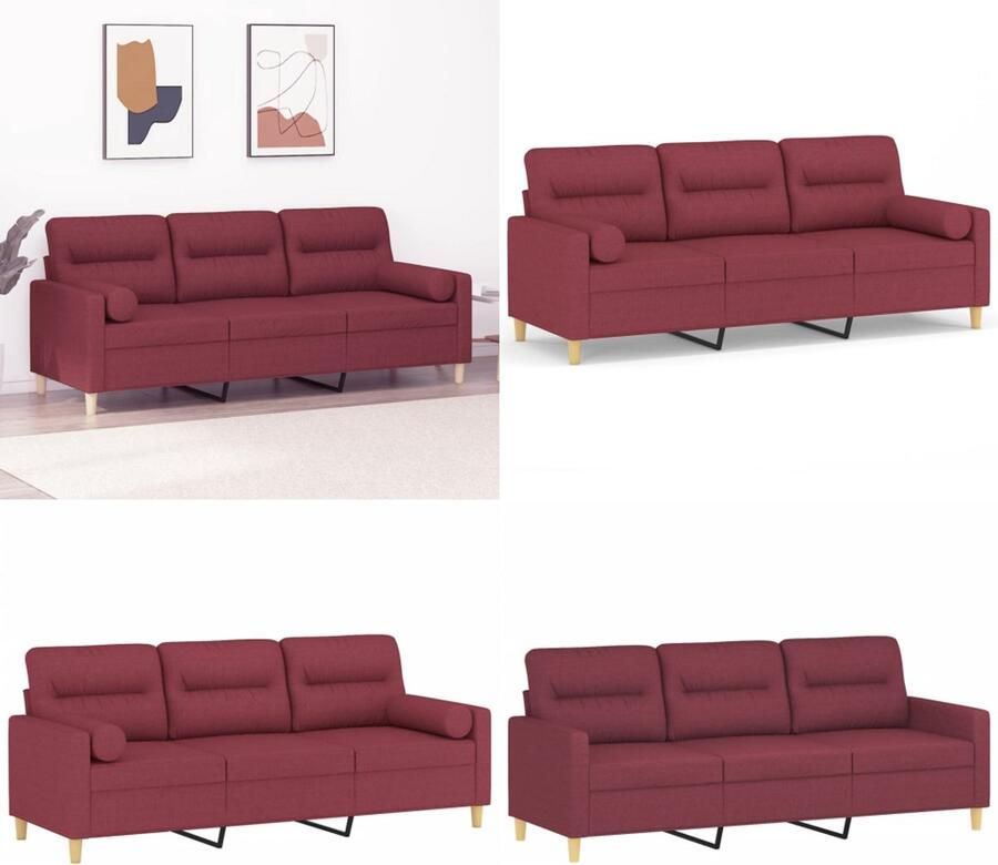 VidaXL Driezitsbank met sierkussens 180 cm stof wijnrood Driezitsbank Driezitsbanken 3-zitsbank Bank - Foto 2