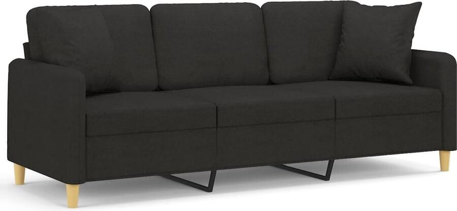 The Living Store Driezitsbank met sierkussens 180 cm stof zwart Drie Zits Bank Zwarte Bank Banksofa Lounge Sofa Comfortabele Bank - Foto 2