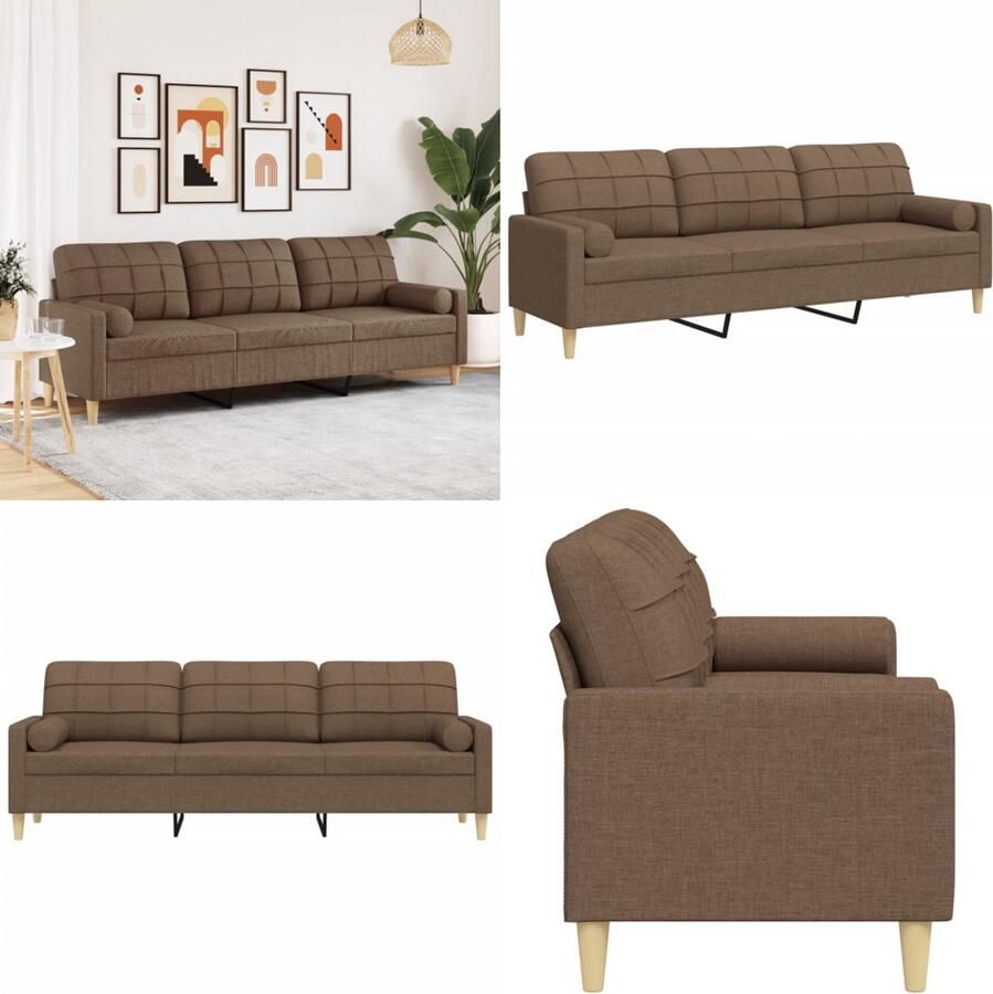 VidaXL Driezitsbank met sierkussens 210 cm stof bruin 3-zitsbank 3-zitsbanken Bank 3zitsbank