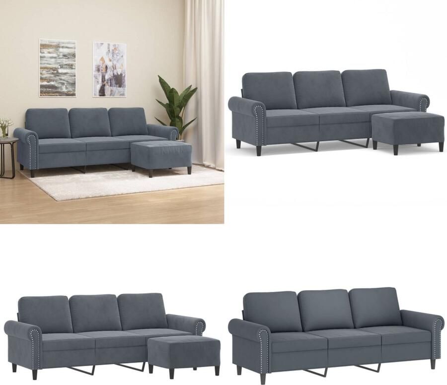 VidaXL Driezitsbank met voetenbank 180 cm fluweel donkergrijs 3-zitsbank Met Voetensteun 3-zitsbanken Met Voetensteun Driezitsbank Met Voetenbank