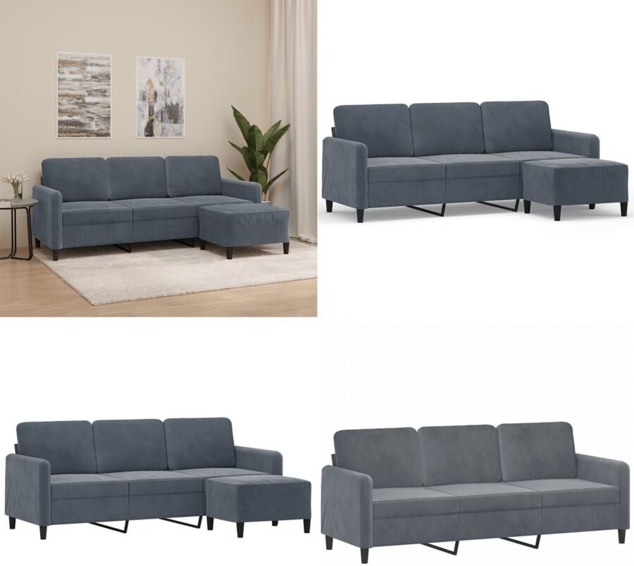 VidaXL Driezitsbank met voetenbank 180 cm fluweel donkergrijs 3-zitsbank Met Voetensteun 3-zitsbanken Met Voetensteun Driezitsbank Met Voetenbank