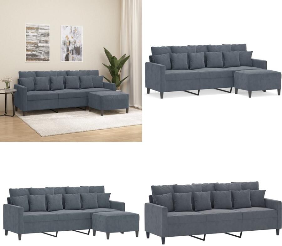 VidaXL Driezitsbank met voetenbank 180 cm fluweel donkergrijs 3-zitsbank Met Voetensteun 3-zitsbanken Met Voetensteun Driezitsbank Met Voetenbank