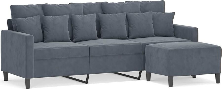 The Living Store Loungebank Avignon 3-zits donkergrijs fluweel Duurzaam en comfortabel 198 x 77 x 80 cm Loungeset 3 Zits Bank Hoekbank Salontafel Livingroom Meubels - Foto 2
