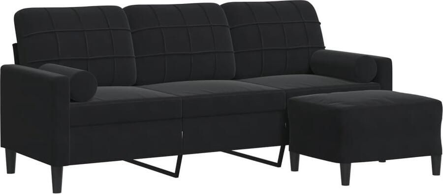 VidaXL Driezitsbank met voetenbank 180 cm fluweel zwart