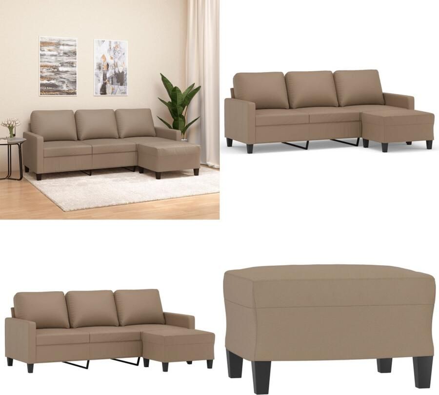 VidaXL Driezitsbank met voetenbank 180 cm kunstleer cappuccinokleurig 3-zitsbank Met Voetensteun 3-zitsbanken Met Voetensteun Driezitsbank Met Voetenbank