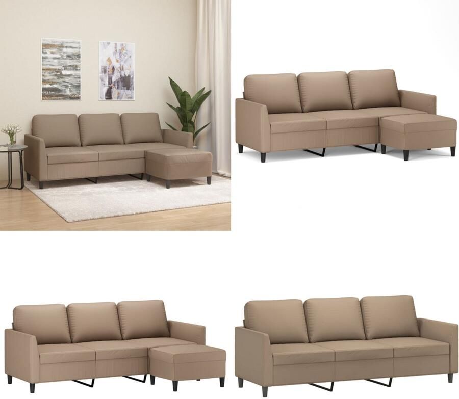 VidaXL Driezitsbank met voetenbank 180 cm kunstleer cappuccinokleurig 3-zitsbank Met Voetensteun 3-zitsbanken Met Voetensteun Driezitsbank Met Voetenbank