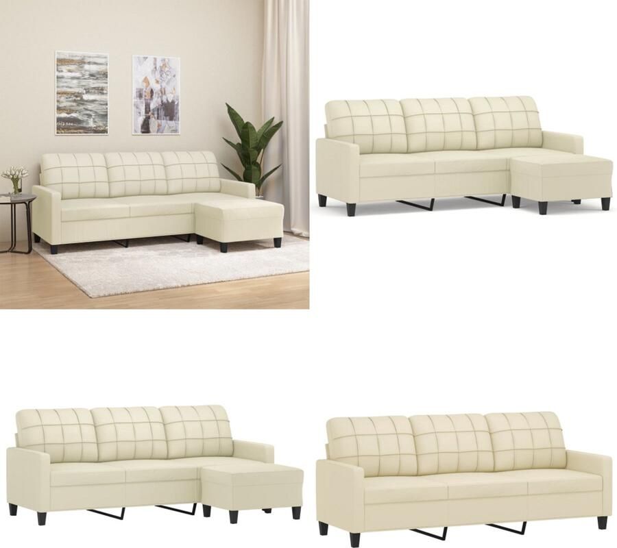 VidaXL Driezitsbank met voetenbank 180 cm kunstleer crème 3-zitsbank Met Voetensteun 3-zitsbanken Met Voetensteun Driezitsbank Met Voetenbank