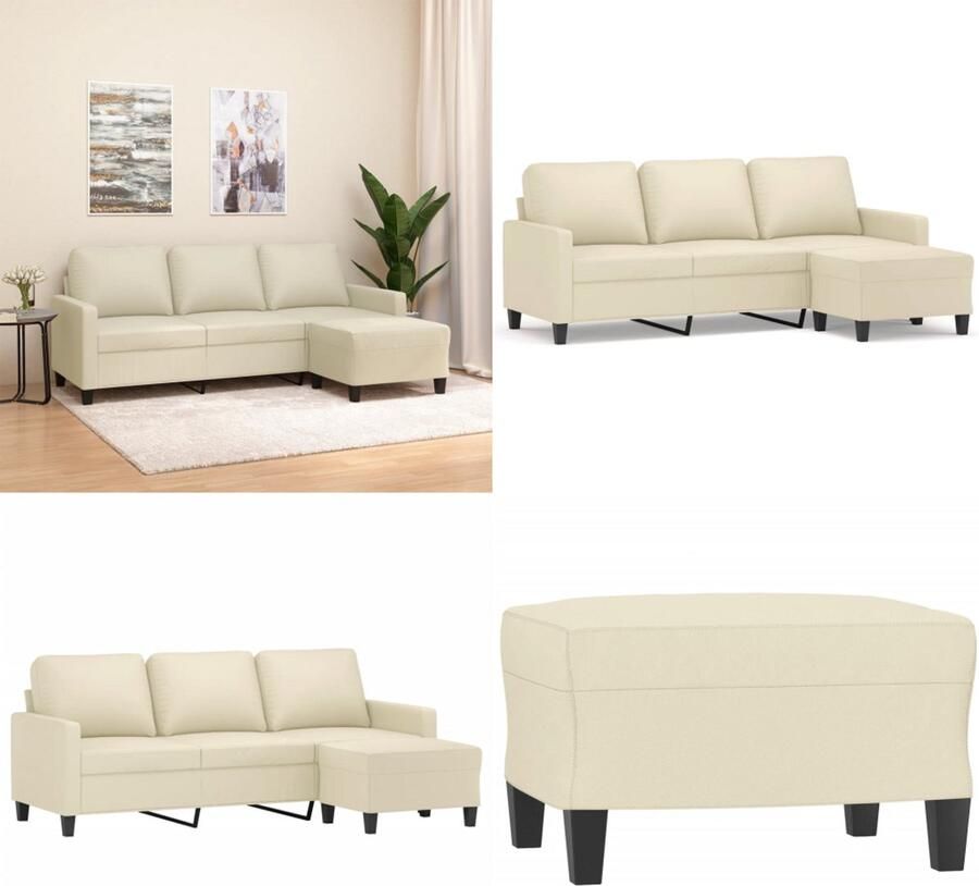 VidaXL Driezitsbank met voetenbank 180 cm kunstleer crème 3-zitsbank Met Voetensteun 3-zitsbanken Met Voetensteun Driezitsbank Met Voetenbank