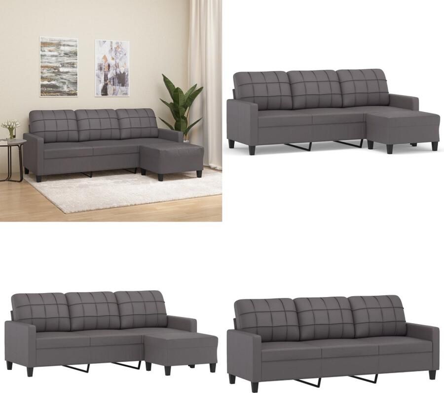 VidaXL Driezitsbank met voetenbank 180 cm kunstleer grijs 3-zitsbank Met Voetensteun 3-zitsbanken Met Voetensteun Driezitsbank Met Voetenbank