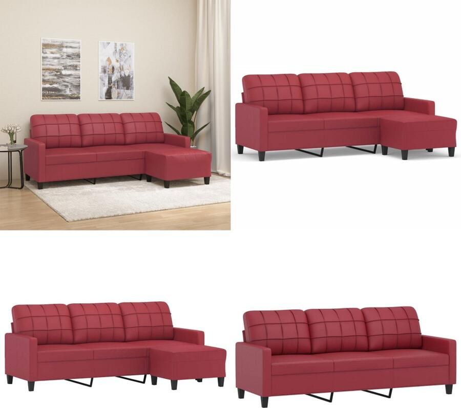 VidaXL Driezitsbank met voetenbank 180 cm kunstleer wijnrood 3-zitsbank Met Voetensteun 3-zitsbanken Met Voetensteun Driezitsbank Met Voetenbank - Foto 2
