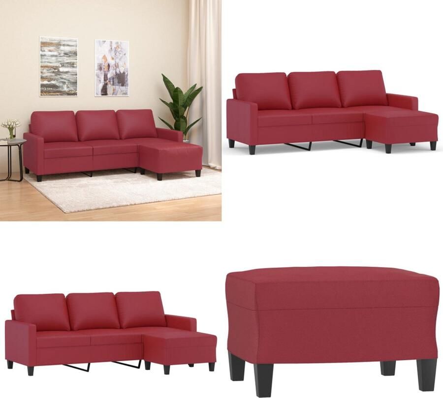 VidaXL Driezitsbank met voetenbank 180 cm kunstleer wijnrood 3-zitsbank Met Voetensteun 3-zitsbanken Met Voetensteun Driezitsbank Met Voetenbank
