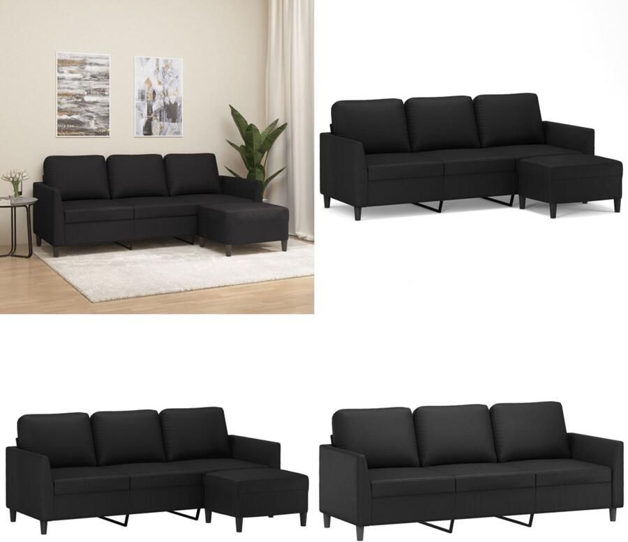 VidaXL Driezitsbank met voetenbank 180 cm kunstleer zwart 3-zitsbank Met Voetensteun 3-zitsbanken Met Voetensteun Driezitsbank Met Voetenbank