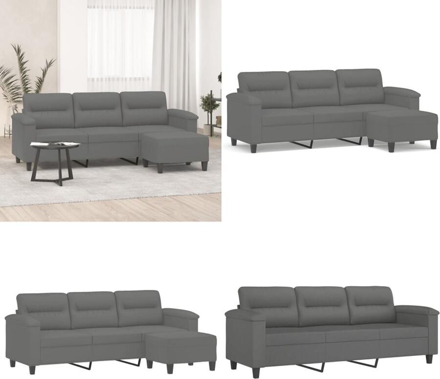 VidaXL Driezitsbank met voetenbank 180 cm microvezelstof donkergrijs 3-zitsbank Met Voetensteun 3-zitsbanken Met Voetensteun Driezitsbank Met Voetenbank