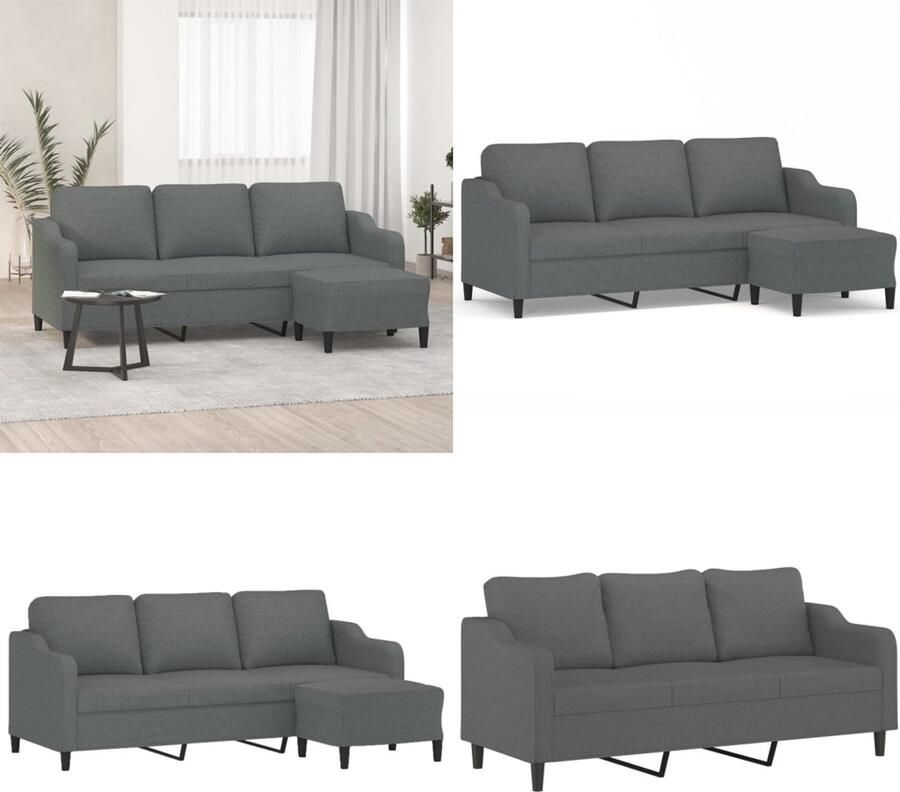 VidaXL Driezitsbank met voetenbank 180 cm stof donkergrijs 3-zitsbank Met Voetensteun 3-zitsbanken Met Voetensteun Driezitsbank Met Voetenbank