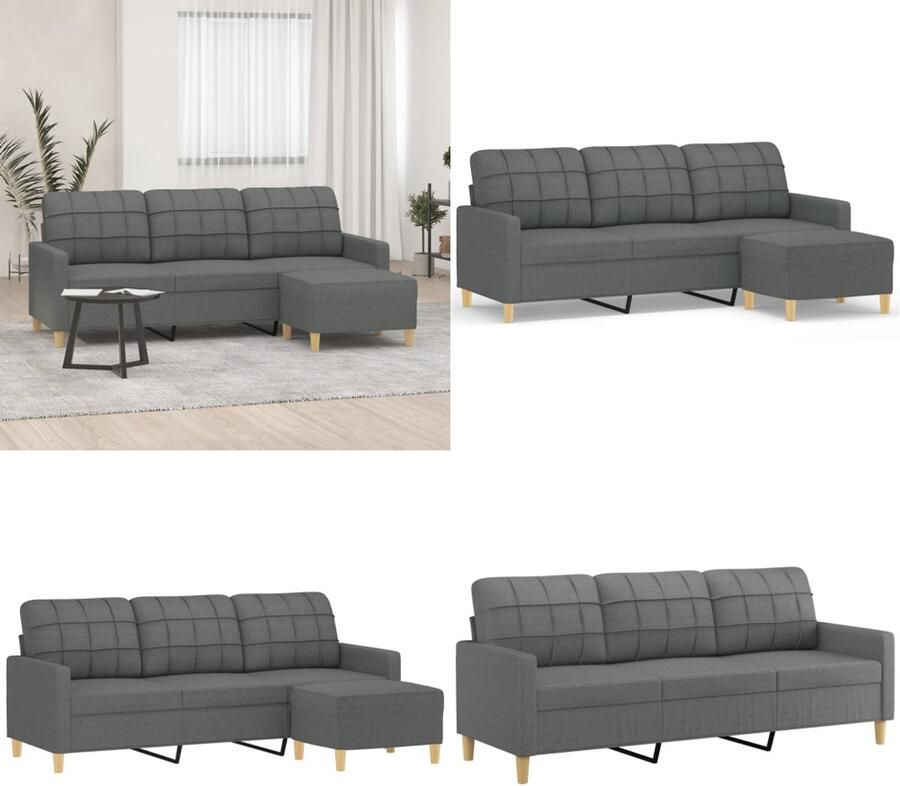 VidaXL Driezitsbank met voetenbank 180 cm stof donkergrijs 3-zitsbank Met Voetensteun 3-zitsbanken Met Voetensteun Driezitsbank Met Voetenbank