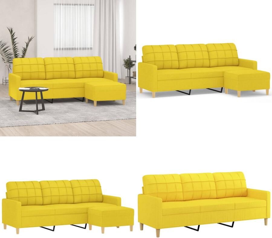 VidaXL Driezitsbank met voetenbank 180 cm stof lichtgeel 3-zitsbank Met Voetensteun 3-zitsbanken Met Voetensteun Driezitsbank Met Voetenbank