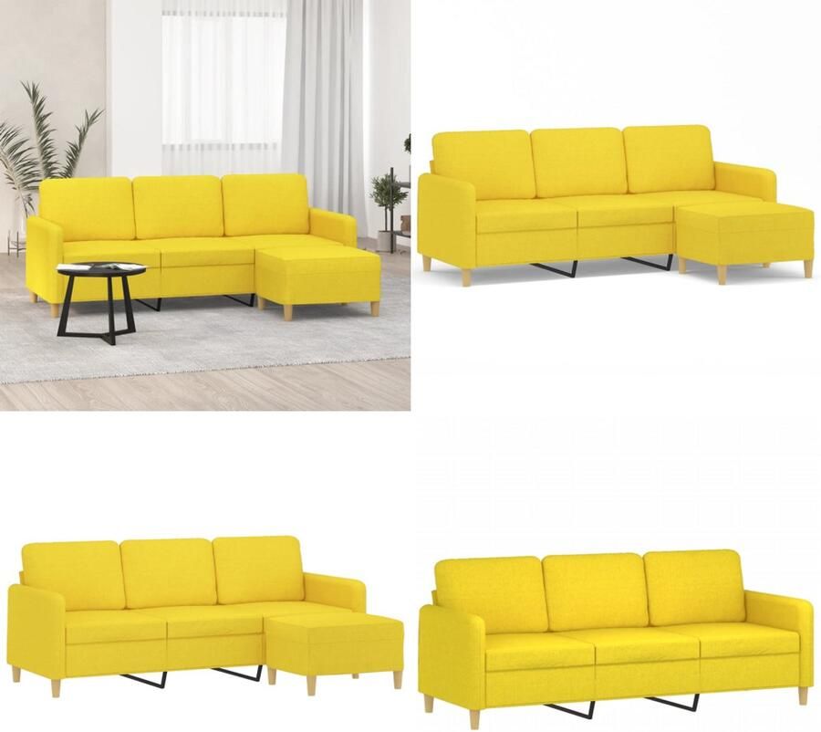 VidaXL Driezitsbank met voetenbank 180 cm stof lichtgeel 3-zitsbank Met Voetensteun 3-zitsbanken Met Voetensteun Driezitsbank Met Voetenbank