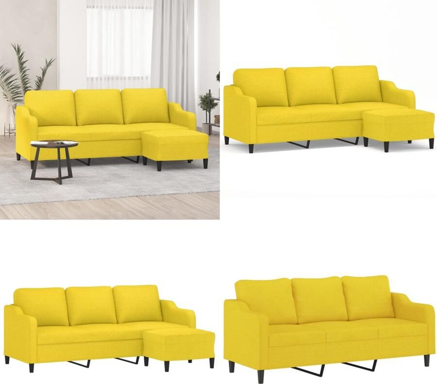 VidaXL Driezitsbank met voetenbank 180 cm stof lichtgeel 3-zitsbank Met Voetensteun 3-zitsbanken Met Voetensteun Driezitsbank Met Voetenbank
