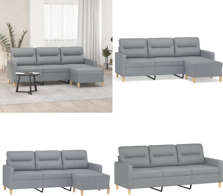 VidaXL Driezitsbank met voetenbank 180 cm stof lichtgrijs 3-zitsbank Met Voetensteun 3-zitsbanken Met Voetensteun Driezitsbank Met Voetenbank