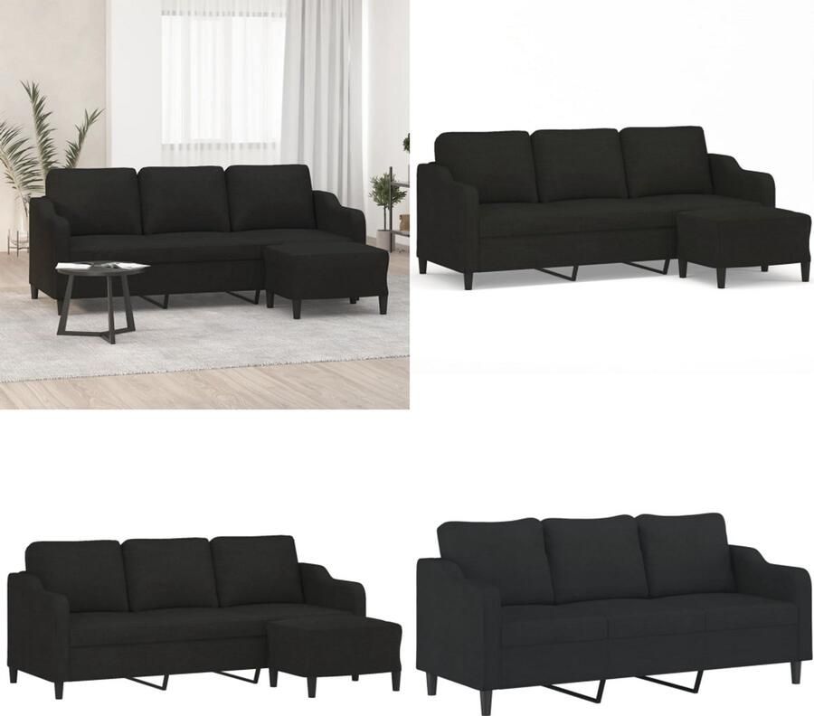 VidaXL Driezitsbank met voetenbank 180 cm stof zwart 3-zitsbank Met Voetensteun 3-zitsbanken Met Voetensteun Driezitsbank Met Voetenbank