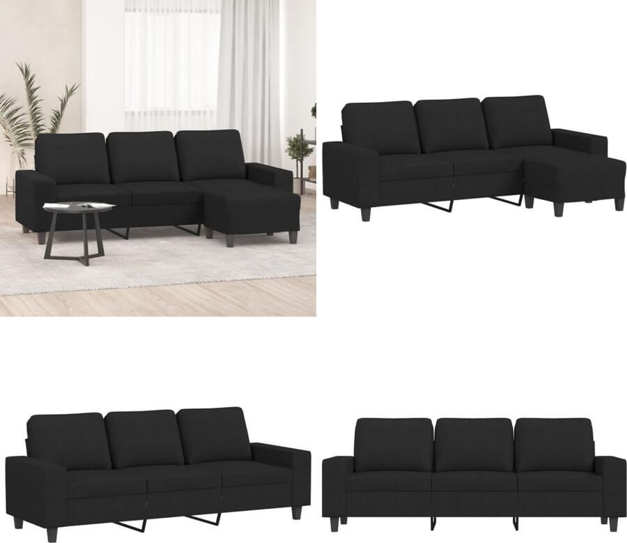 VidaXL Driezitsbank met voetenbank 180 cm stof zwart 3-zitsbank Met Voetensteun 3-zitsbanken Met Voetensteun Driezitsbank Met Voetenbank