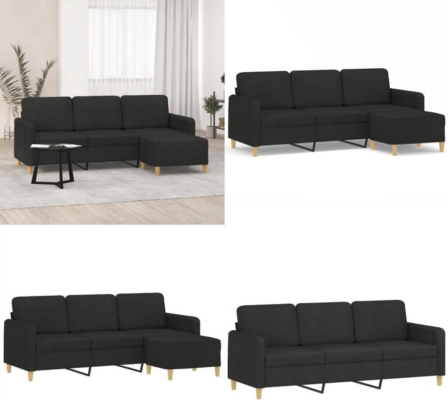 VidaXL Driezitsbank met voetenbank 180 cm stof zwart 3-zitsbank Met Voetensteun 3-zitsbanken Met Voetensteun Driezitsbank Met Voetenbank