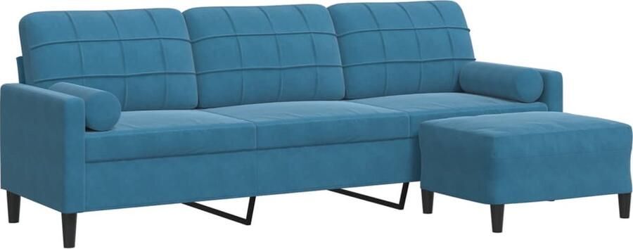 VidaXL Driezitsbank met voetenbank 210 cm fluweel blauw