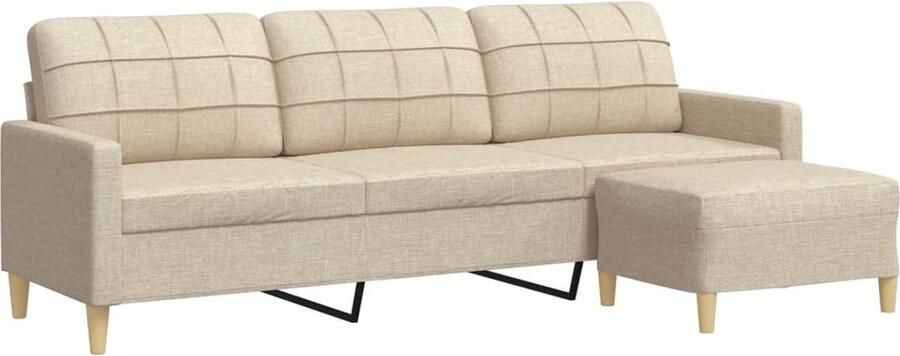 VidaXL Driezitsbank met voetenbank 210 cm stof crÃ¨mekleurig