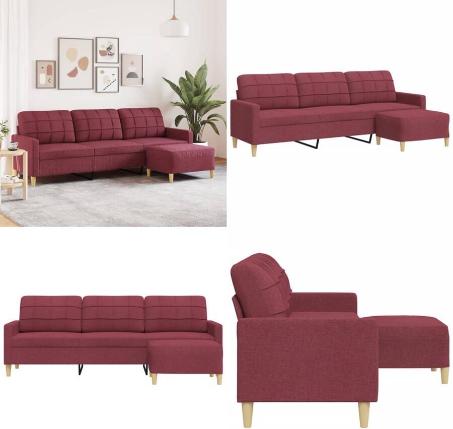 VidaXL Driezitsbank met voetenbank 210 cm stof wijnrood 3-zitsbank 3-zitsbanken Bank 3zitsbank