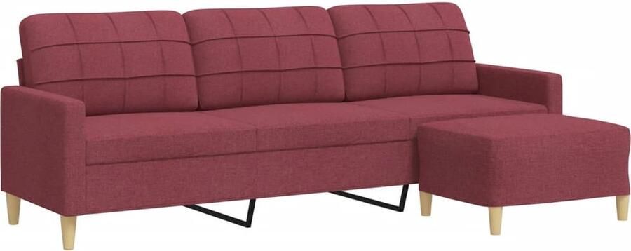 VidaXL Driezitsbank met voetenbank 210 cm stof wijnrood