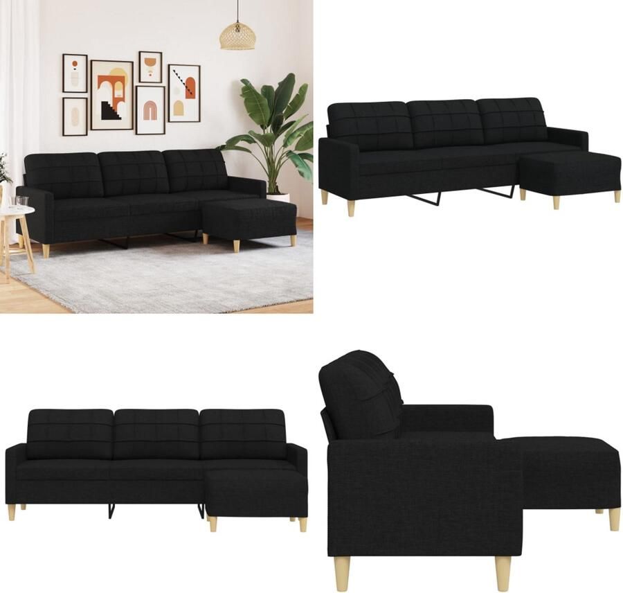 VidaXL Driezitsbank met voetenbank 210 cm stof zwart 3-zitsbank 3-zitsbanken Bank 3zitsbank