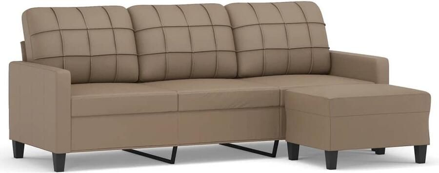 VidaXL Driezitsbank met voetenbank Cappuccino Kunstleer Drie Zitsbank Hoekbank Salonmeubel Bruine Bank Lederlook Bank