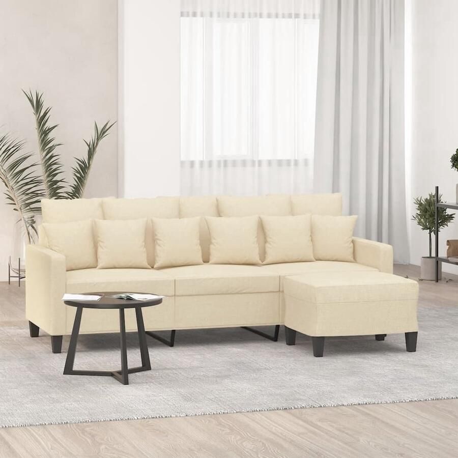 VidaXL Driezitsbank met voetenbank Crème 180 cm 3 Zits Bank Hoekbank Salontafel Woonkamer Meubels Creme Sofa