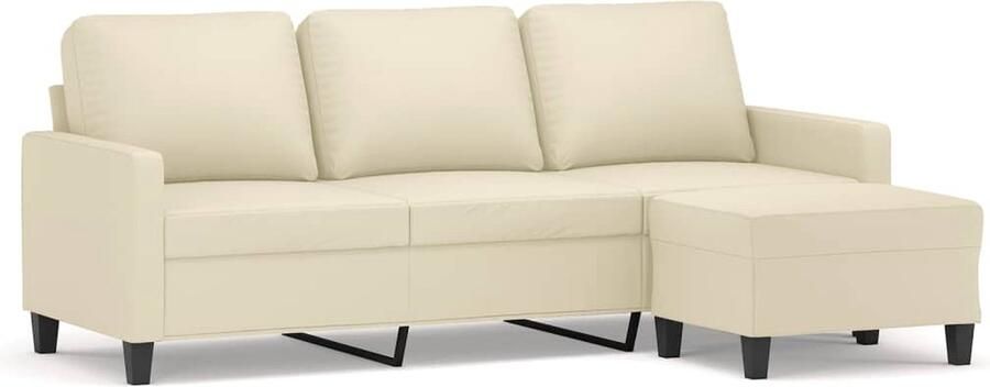VidaXL Driezitsbank met voetenbank crème 180cm Drie Persoonsbank Hoekbank Salontafel Lounge Meubels Lederlook