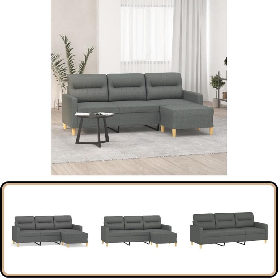 VidaXL Driezitsbank met voetenbank Donkergrijs 180 cm Drie Zitsbank Hoekbank Salontafel Woonkamer Meubels Grijs Sofa