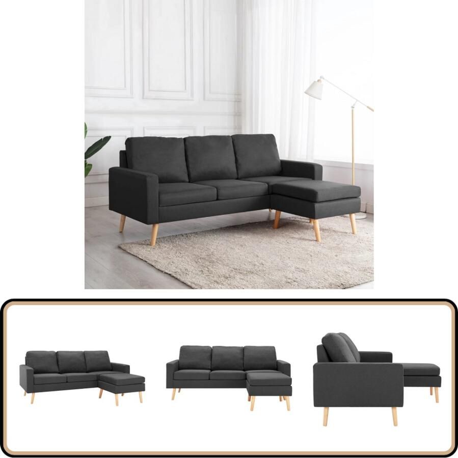 VidaXL Driezitsbank met voetenbank Donkergrijs Driepersoonsbank Hoekbank Salonmeubilair Lounge Meubels Moderne Bank Design Bank Grijs Sofa Lederlook Bank