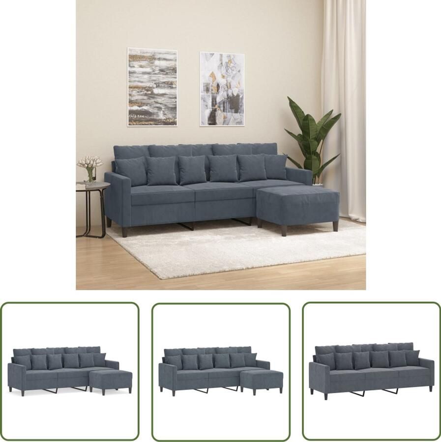 VidaXL Driezitsbank met voetenbank donkergrijs Loungeset 3 Zits Bank Hoekbank Salon Meubilair Velvet Bank