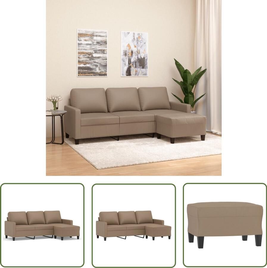 VidaXL Driezitsbank met voetenbank Kunstleer Cappuccino 3-zitsbank Bruine Sofa Lederlook Bank Salontafel Lounge Meubels
