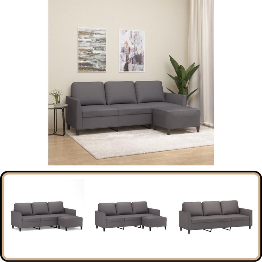 VidaXL Driezitsbank met voetenbank Kunstleer Grijs Drie Zitsbank Hoekbank Salontafel Lounge Set Lederlook Kunstleder Sofa Relaxfauteuil Eetkamerstoel