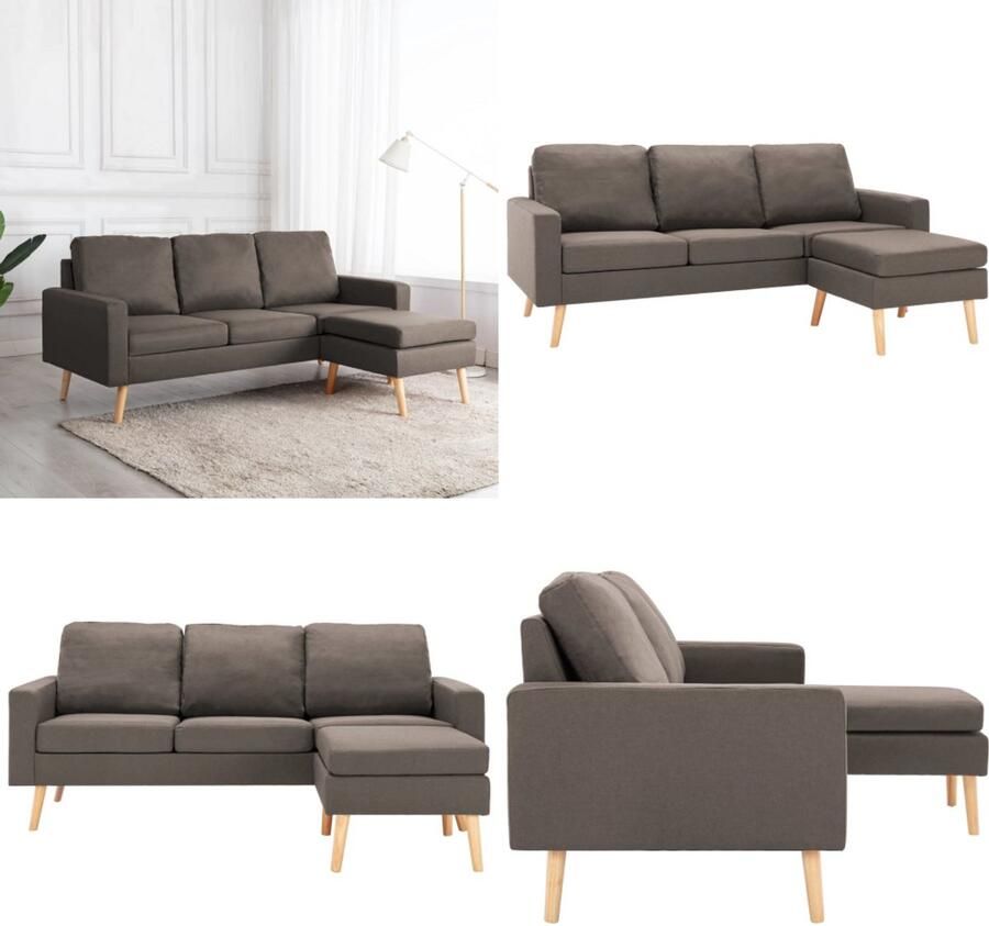 VidaXL Driezitsbank met voetenbank stof taupe Bank Banken Stoffen Bank Stoffen Banken