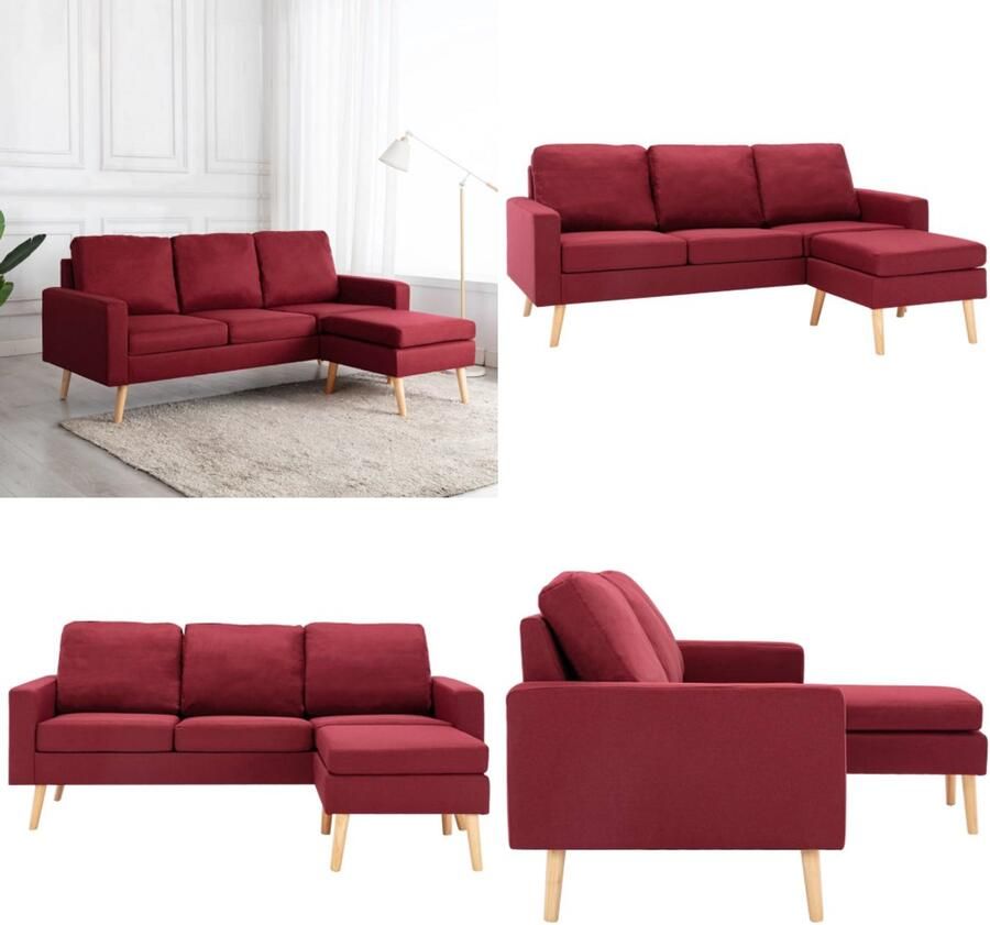 VidaXL Driezitsbank met voetenbank stof wijnrood Bank Banken Stoffen Bank Stoffen Banken
