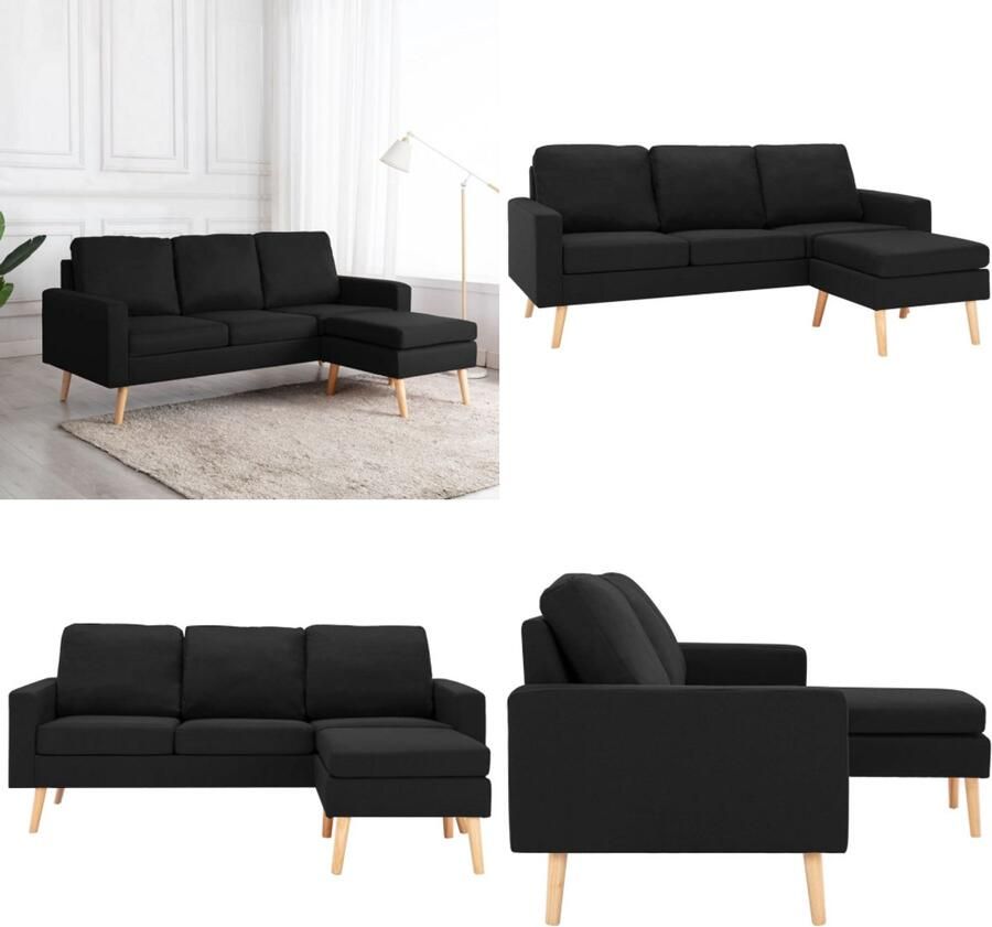 VidaXL Driezitsbank met voetenbank stof zwart Bank Banken Stoffen Bank Stoffen Banken