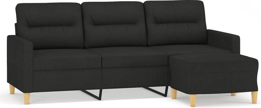 VidaXL Driezitsbank met Voetenbank Zwart 180 cm 3-zitsbank Zwarte Sofa Lounge Meubilair Salontafel Hoekbank